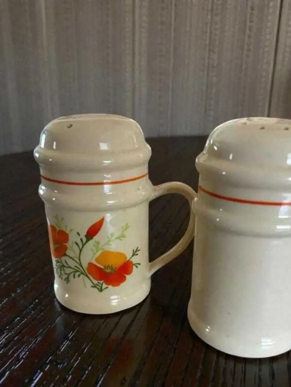 Salt & Pepper Shakers: Vintage California Poppy Stoneware (1970s Boho Style)